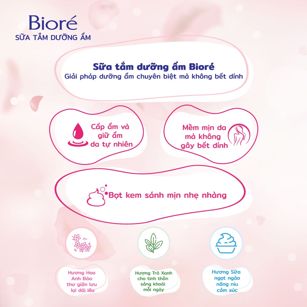Sữa tắm dưỡng ẩm Biore hương sữa ngọt ngào giúp làm sạch mềm mịn giữ ẩm không gây bết dính