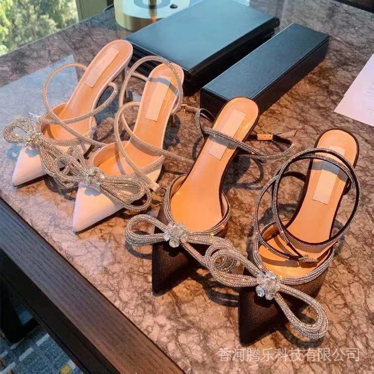 Rhinestone stilettos women's new crystal fairy pink bow high heels