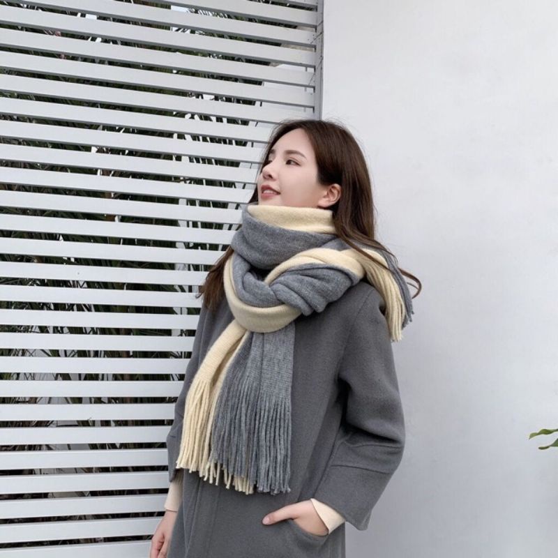 Khăn Len Cashmere sợi lông cừu 2 mặt mix màu dày dặn phong cách Hàn dành cho cả nam và nữ