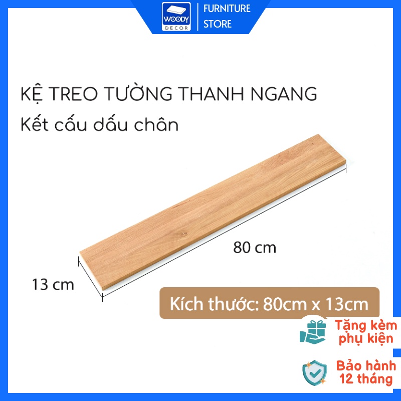 Kệ Treo Tường Thanh Ngang 80cm x 13cm WOODY AA Gỗ 1.7mm Kết Cấu Âm Tường