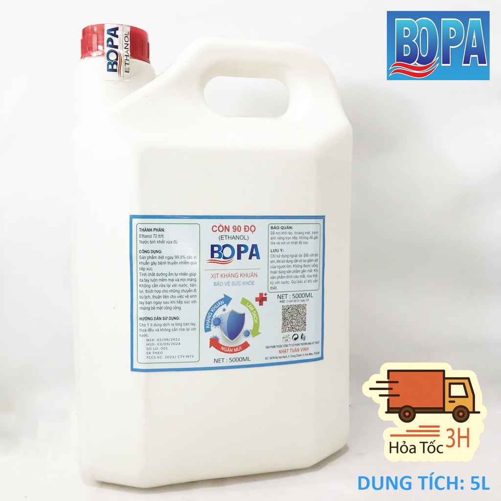 Cồn Y Tế 90 Độ 5 Lít Sát Khuẩn BOPA Chính Hãng