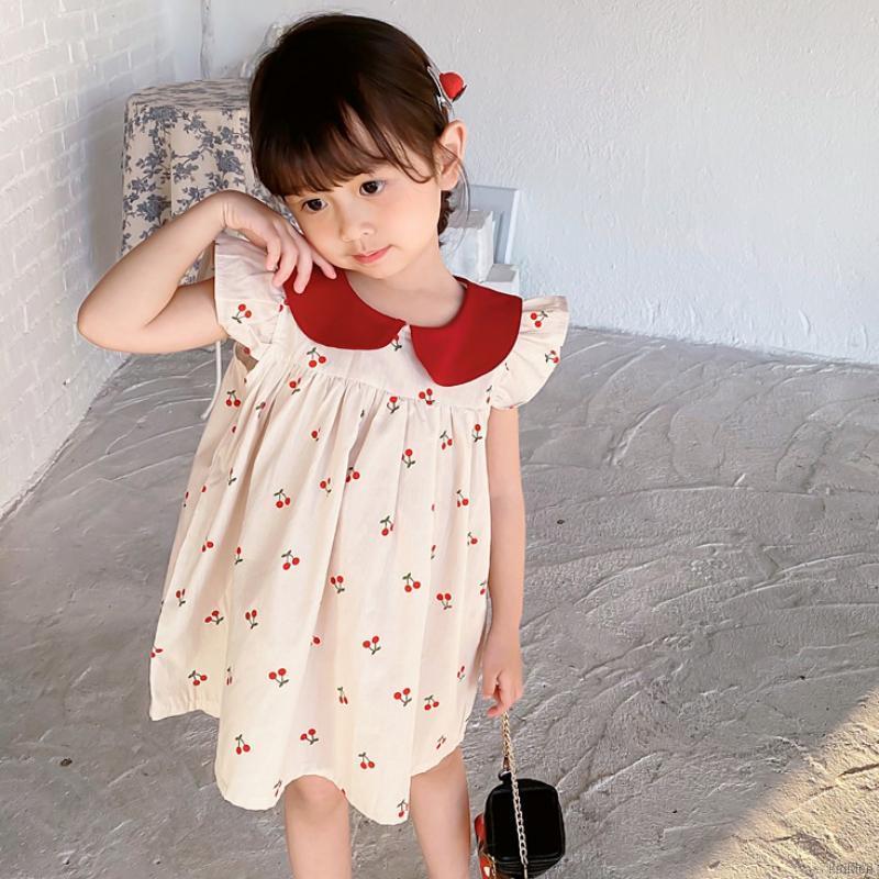Đầm Cổ Búp Bê In Hình Quả Cherry Dành Cho Bé Gái