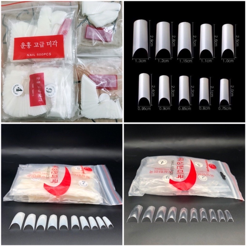 Móng nối Hàn đủ 10 số bịch 500 móng, mong nối phẩy, nối tre, nối nhọn