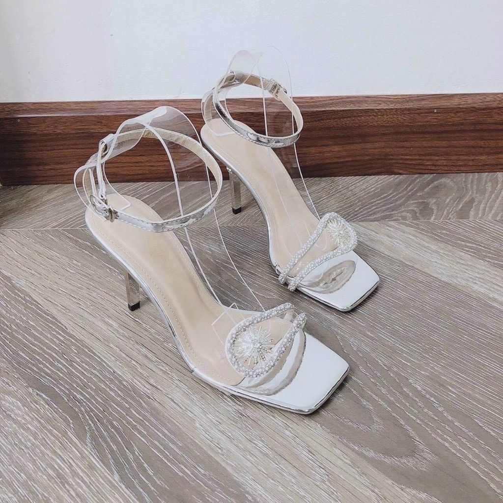 Sandal cao gót nữ quai ngang mika trong phối hoa mặt trời đính đá nổi bật_B26
