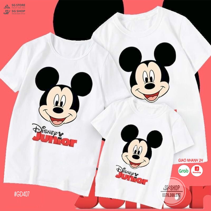 Đồ đôi mẹ và bé đồng phục áo thun gia đình 3/4/5 người mẫu Mickey thun cotton dày dặn GD407