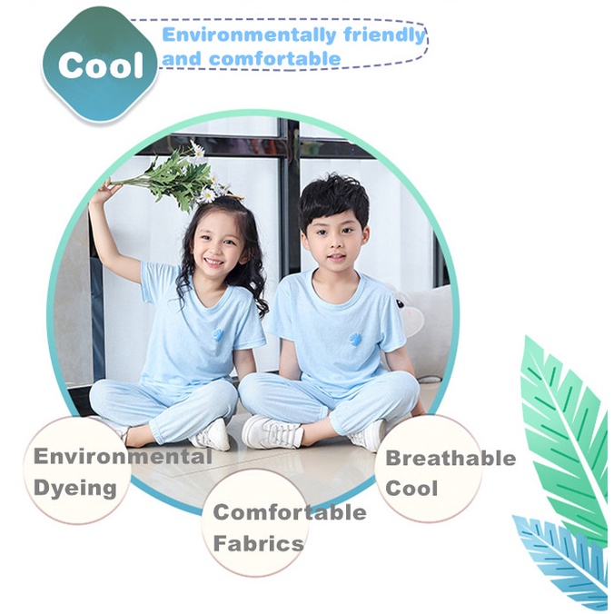 [LF.VN] Set Áo Thun + Quần Dài Trơn Màu Bằng Lụa Lạnh Kích Thước 100-150cm Thời Trang Xuân Hè Dành Cho Bé