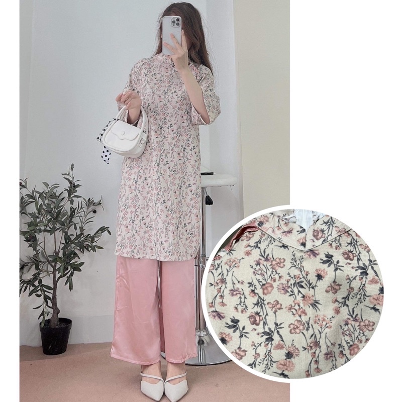 [HÀNG MỚI VỀ]SET ÁO DÀI NHUNG HOA THẮT NƠ VAI TAY LỠ SIÊU XINH/SET ÁO DÀI CÁCH TÂN “NHƯ HOA” DÁNG LỠ