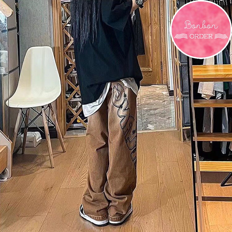 QUẦN JEAN ULZZANG ỐNG RỘNG HỌA TIẾT CỰC CHẤT -