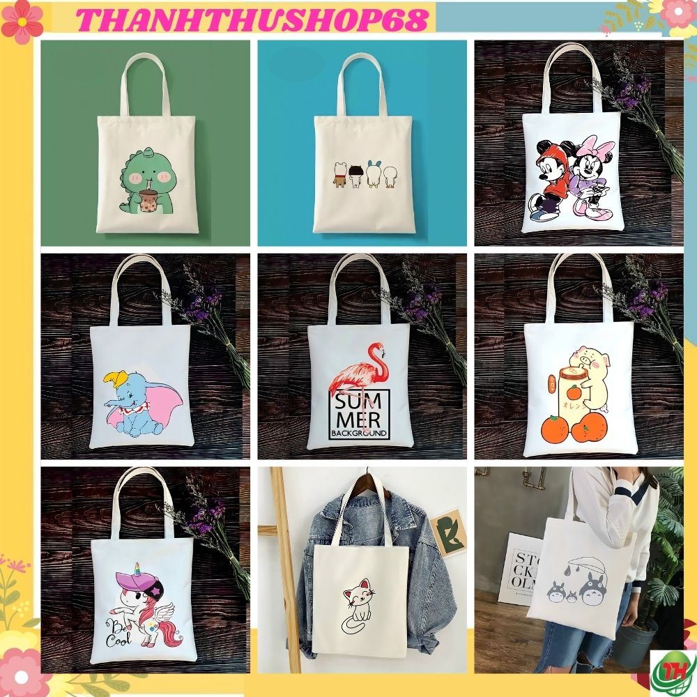 Túi tote đeo chéo đeo vai vải canvas giá rẻ đi học đi chơi Thanhthushop68 554