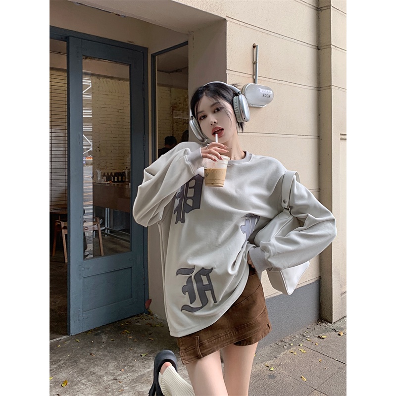 Áo Nỉ Nữ Dài Tay Cổ Tròn Thời Trang Hàn Mới