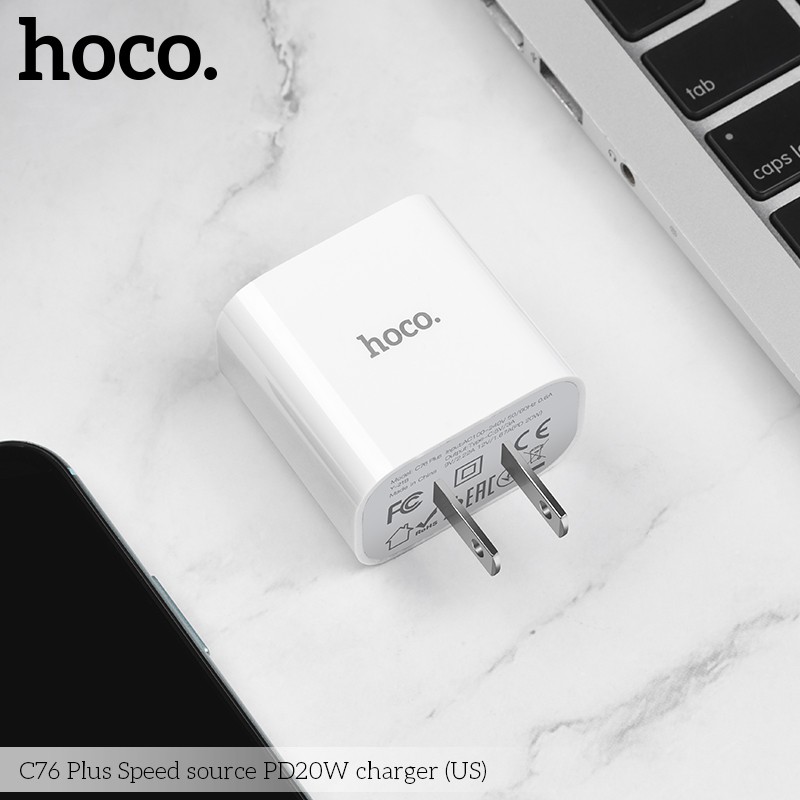 Củ sạc nhanh PD20W Hoco C76 Plus / C76A Plus cổng USB-C, QC3.0, cóc sạc nhanh - Chính hãng