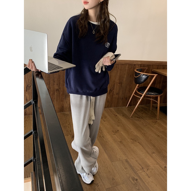 Áo nỉ Sweater nữ Cao cấp Chui đầu Thu Đông cổ tròn Form rộng Ulzzang Hàn Quốc | BigBuy360 - bigbuy360.vn