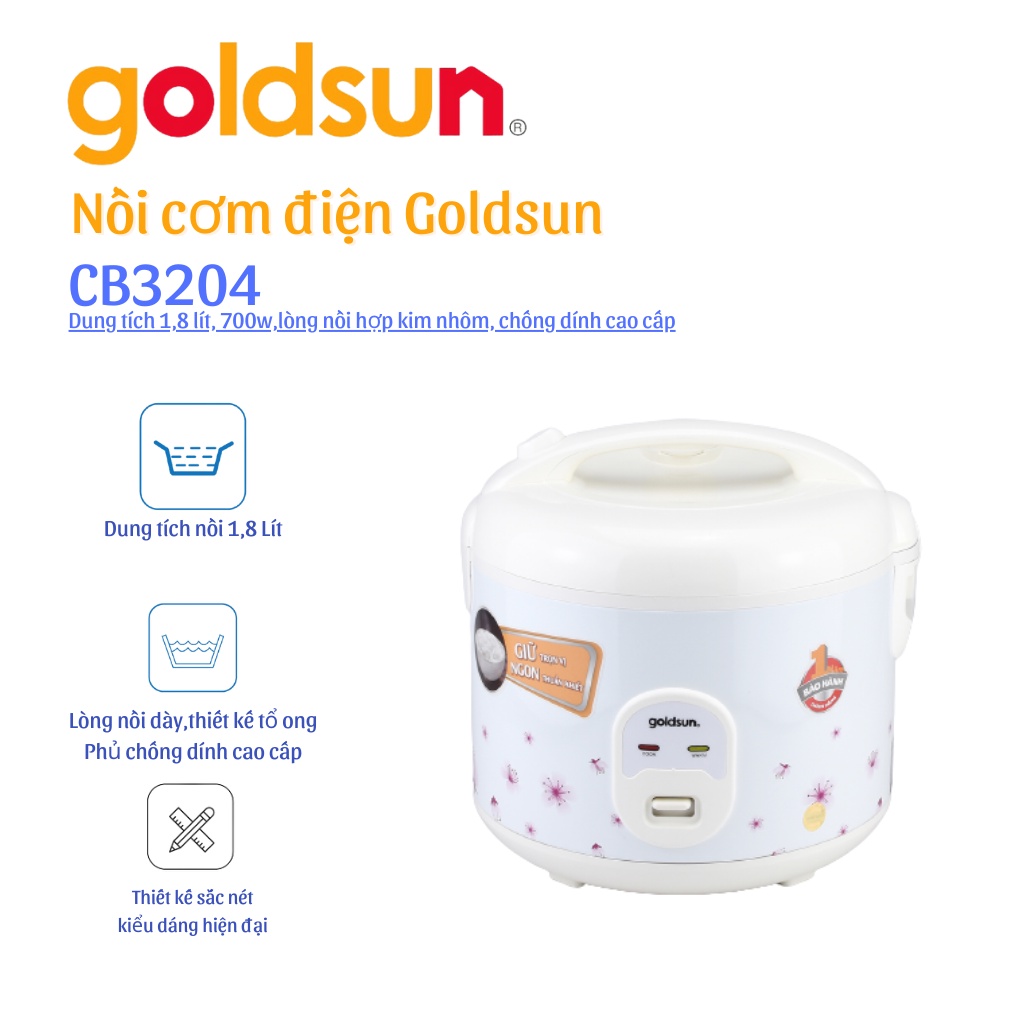 Nồi cơm điện Goldsun CB3204 - 1,8 lít - Công suất 700W - Hàng chính hãng - Bảo hành 12 tháng