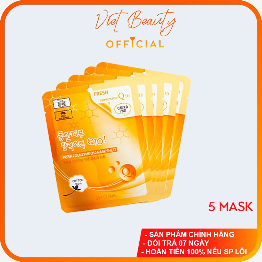 (❤️BIG SALES 2021 ❤️) COMBO 05 Mặt nạ dưỡng da chiết xuất coenzyme Q10 3W CLINIC FRESH COENZYEM Q10 SHEET 23ml