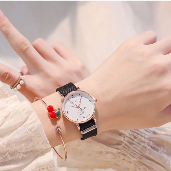 Đồng Hồ Đeo Tay Dây Vải Nylon Chống Thấm Nước Màu Cầu Vồng Xinh Xắn Cho Nữ