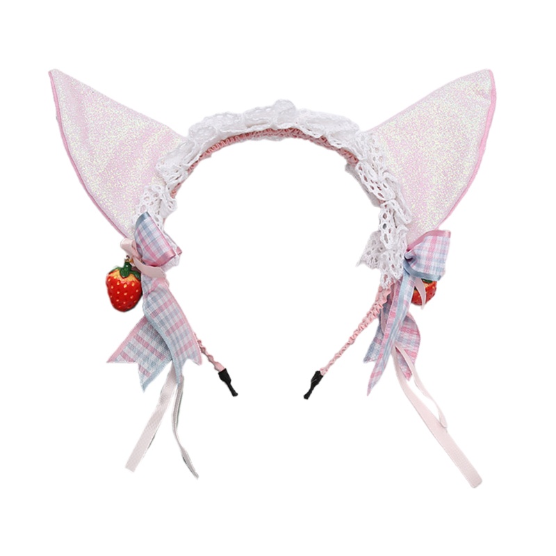 Băng Đô Cài Tóc Hóa Trang Phối Bèo Và Ren Đính Quả Dâu Tây Lấp Lánh Dành Cho Mèo Cưng