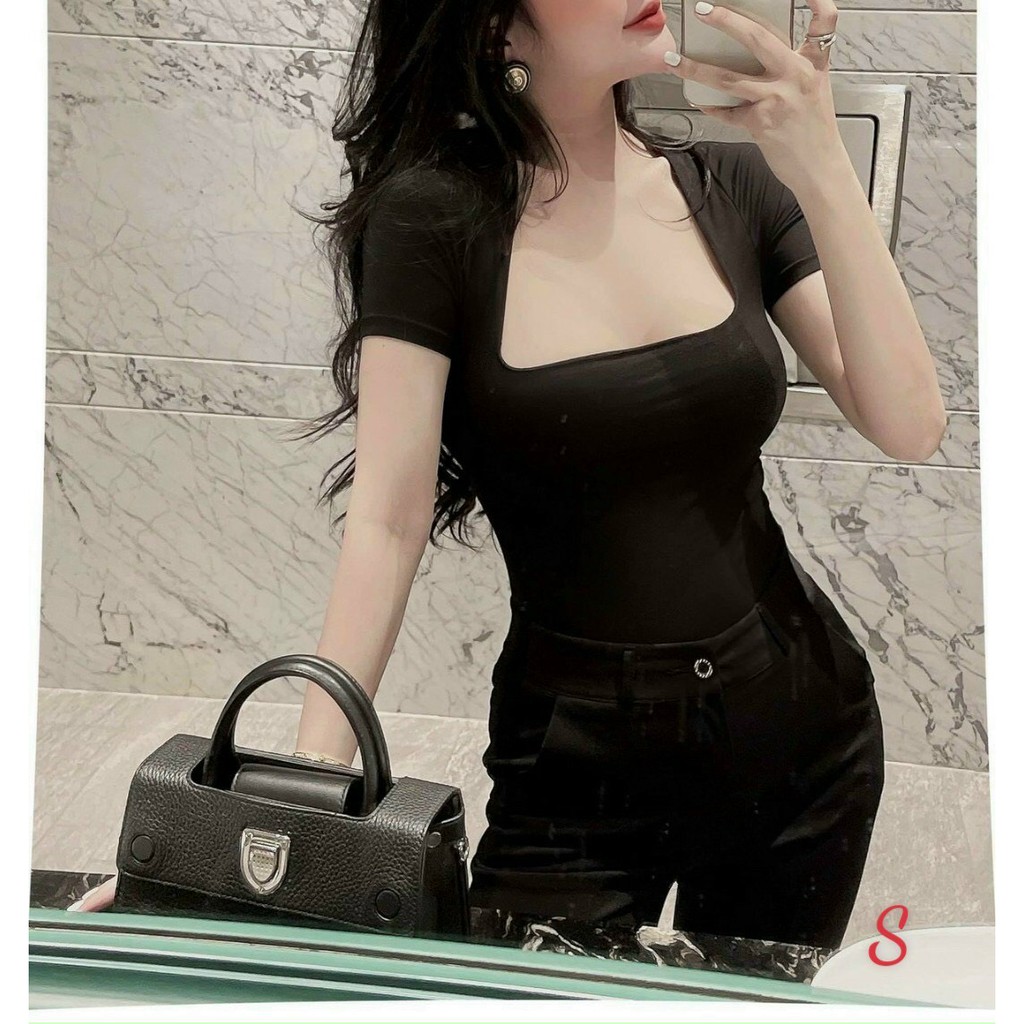 Áo borip tay ngắn cổ vuông sâu trễ ngực form dài sexy TTSA1140