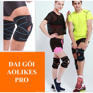 Đai gối có đai thép trợ lực, hỗ trợ tập gym aolikes pro - xanh/ hồng