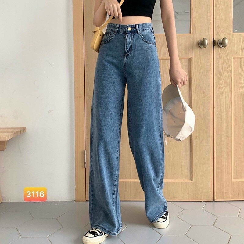 Quần Baggy Nữ Quần Baggy Jean Nữ Trơn Lưng Cao Ống Rộng Size SML. Quần Jean Nữ Ms3116