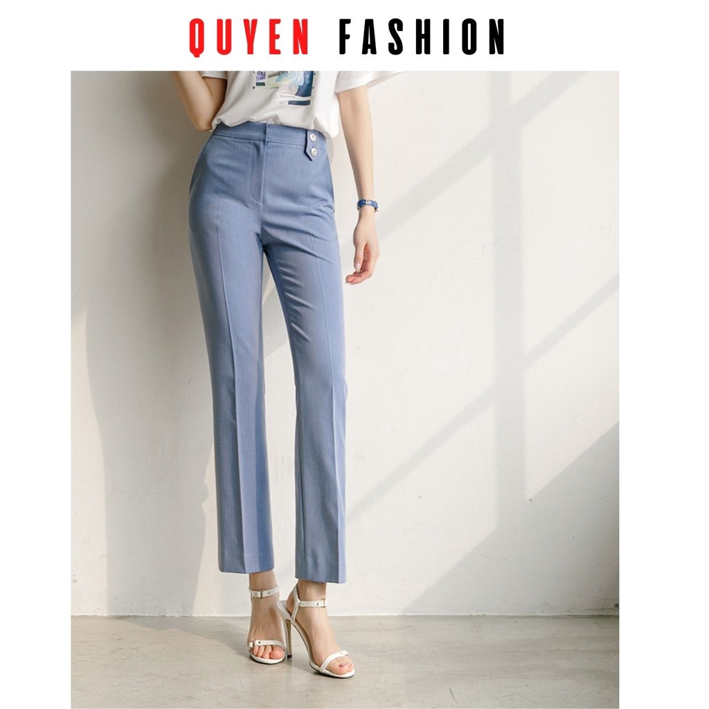Quần tây công sở nữ màu xanh pastel đính 2 khuy trang trí, kiểu suông đứng trẻ trung, thanh lịch KQ140