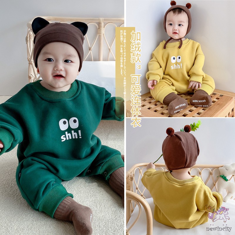 Bộ Áo Liền Quần Lót Nhung Ấm Áp In Hình Hoạt Hình Phong Cách Hàn Quốc Cho Bé