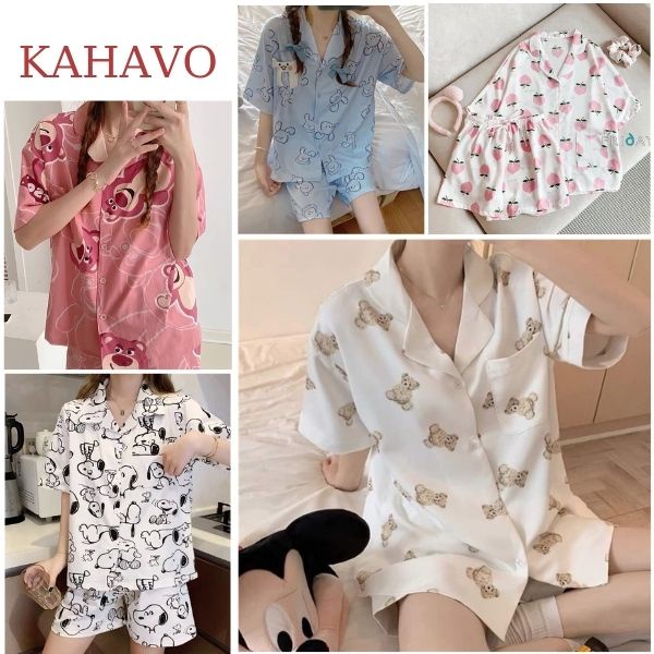 Bộ Đồ Pijama Cộc Hoạ Tiết Dễ Thương Nhiều Mầu Săc, Bộ Đồ Ngủ Đẹp Free Size Từ 40 - 56Kg