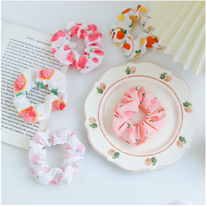 Cột Tóc Scrunchies Buộc Tóc Họa tiết Loang Màu, Trái Cây Cực Xinh
