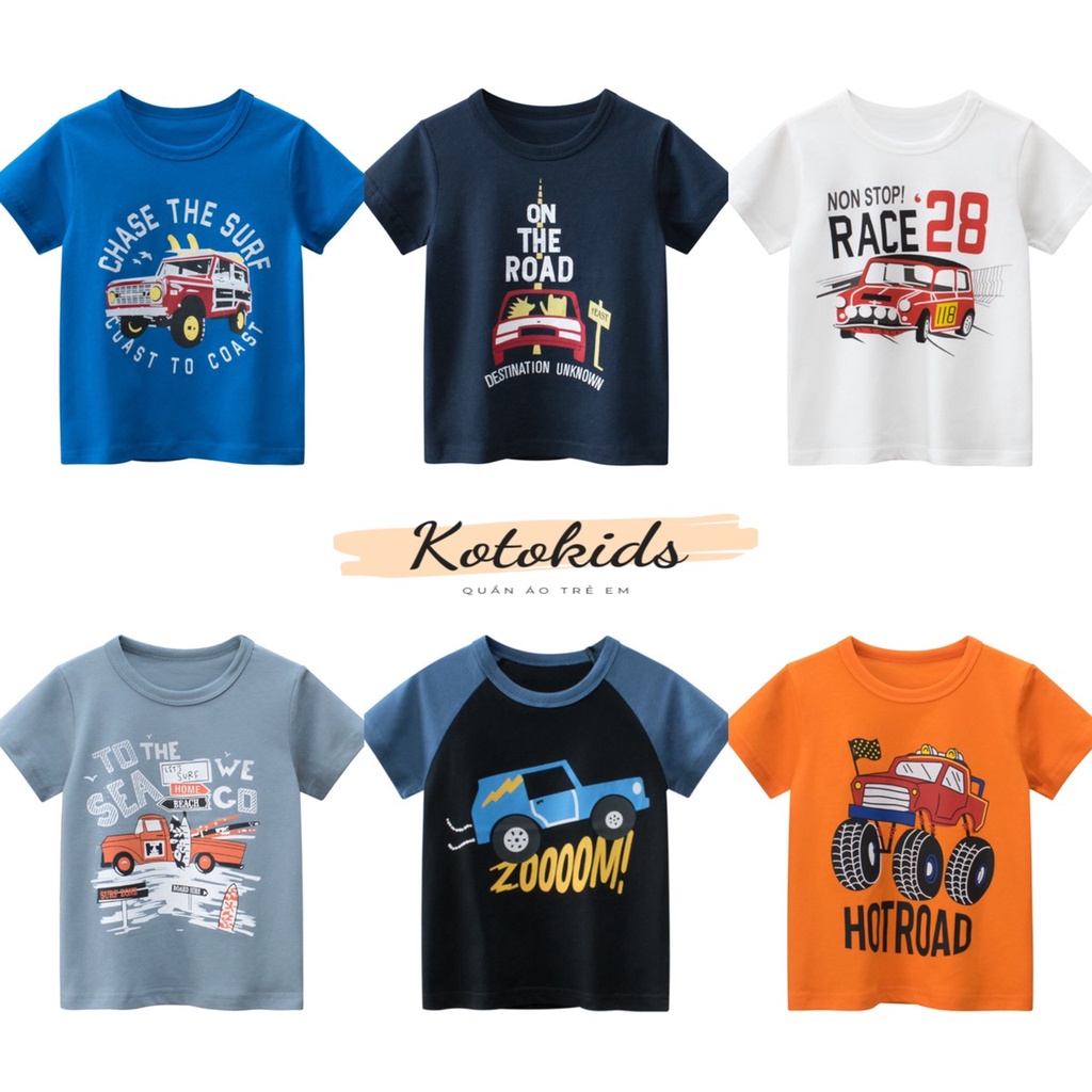 Áo bé trai cộc tay Kotokids, áo thun cho bé họa tiết ô tô ngộ nghĩnh chất cotton