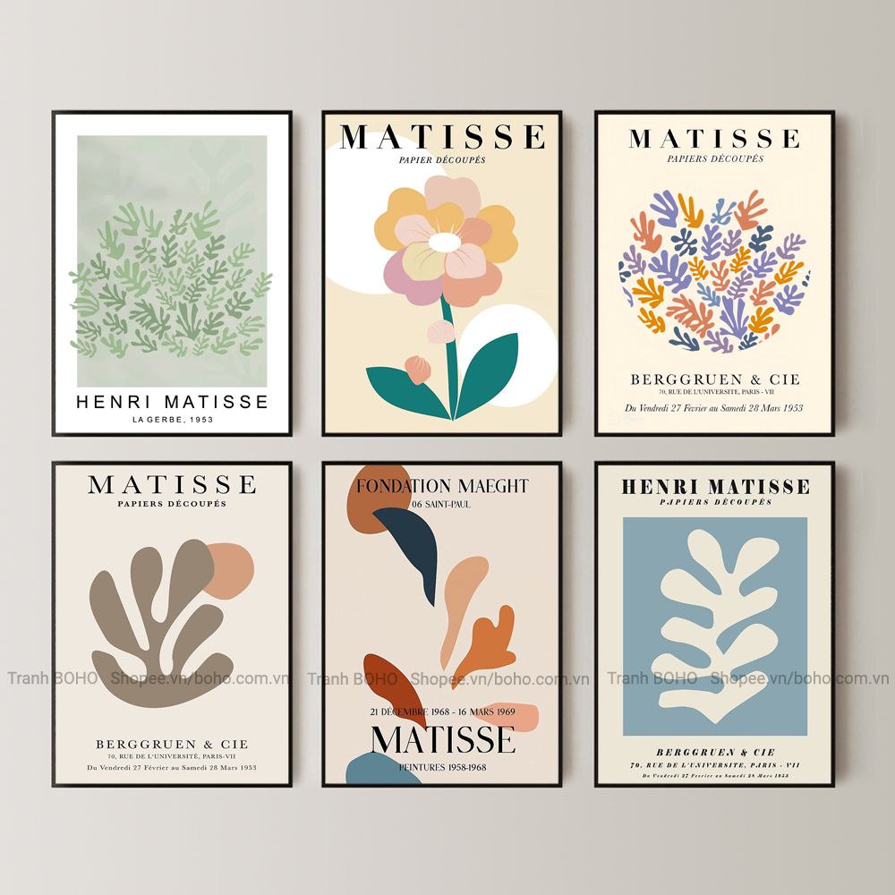 6 mẫu tranh MATISSE - Tranh Canvas Decor trừu tượng treo tường - Tặng đinh 3 chân treo tranh