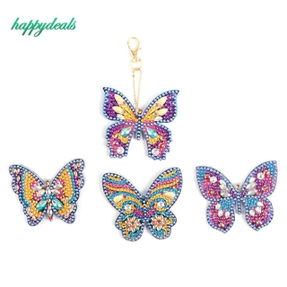 Happydeals8 4pcs Butterfly 5D Full Drill Special Diamond Painting Key Chain Key Ring Wall Painting
