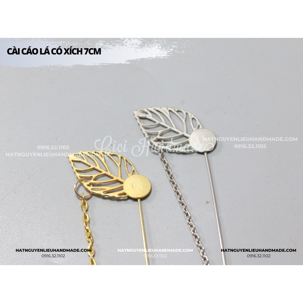 Phôi cài áo lá có xích Cici Handmade chuyên hạt đá hạt pha lê hạt cườm hạt trang sức tự làm hoa cài áo DIY