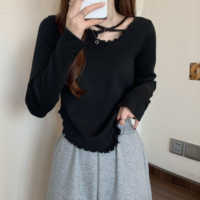 Áo ZHELIHANGFEI dệt kim tay dài thiết kế độc đáo phong cách cá tính cho nữ