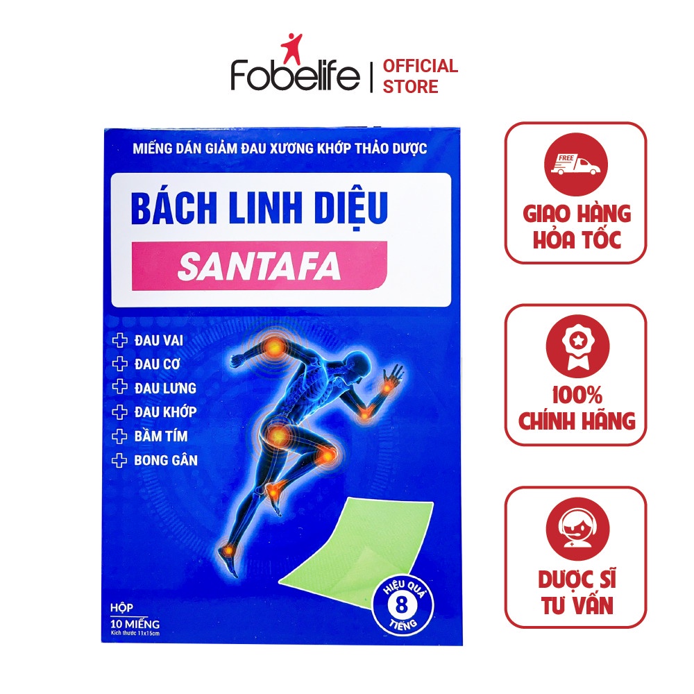 Miếng Dán Bách Linh Diệu Santafa Fobe Giảm Đau Nhức Xương Khớp, Bong Gân- hộp 10 miếng