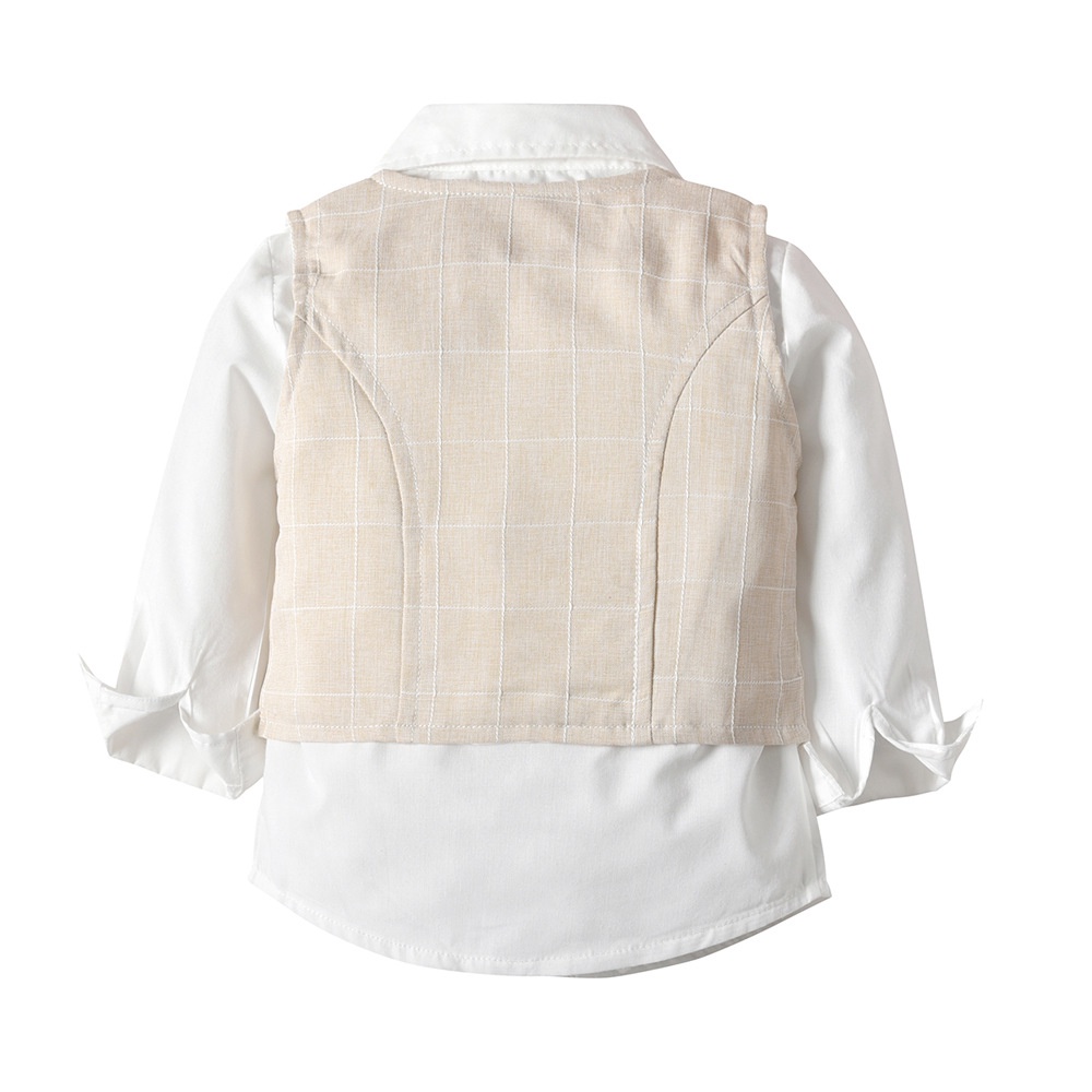 Set Đồ 3 Món Gồm Áo Sơ Mi Cotton Thắt Nơ + Áo Sơ Mi + Quần Dài Thời Trang Mùa Thu Cho Bé Trai 0-5