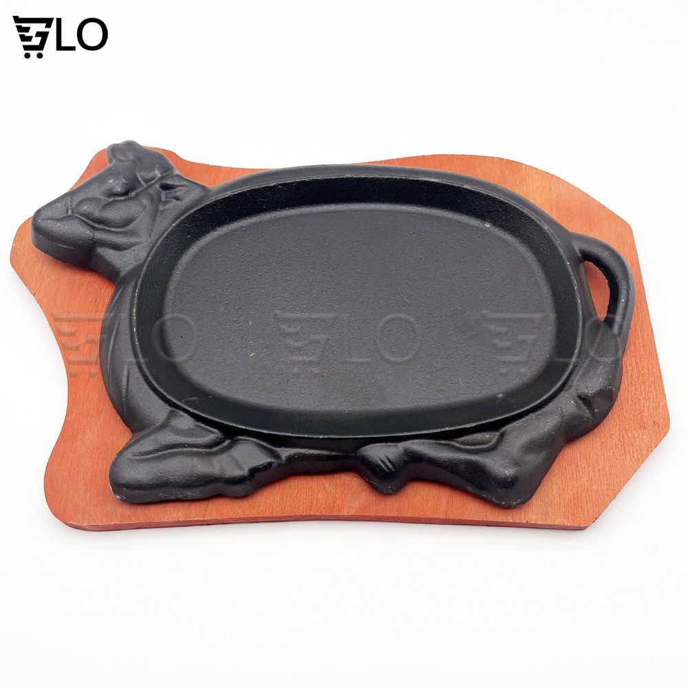 Chảo Gang Bò Bít Tết 28cm Kèm Đế Gỗ