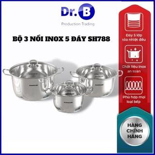 Bộ nồi inox 5 đáy SUNHOUSE SH788 cao cấp vung kính dùng được mọi loại bếp GiadungDrB