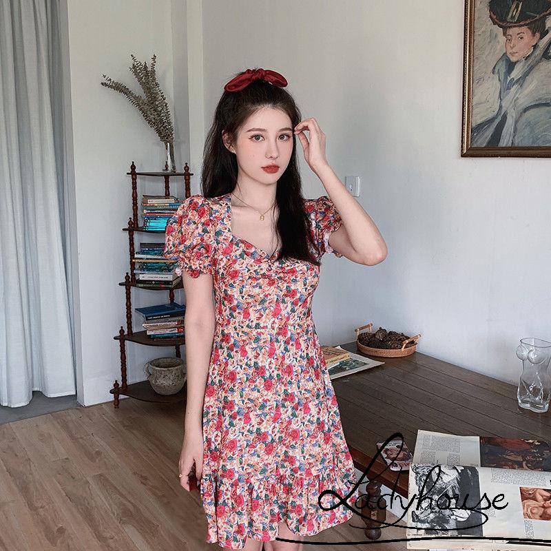 Đầm tay phồng họa tiết hoa ngọt ngào thời trang mùa hè cho nữ