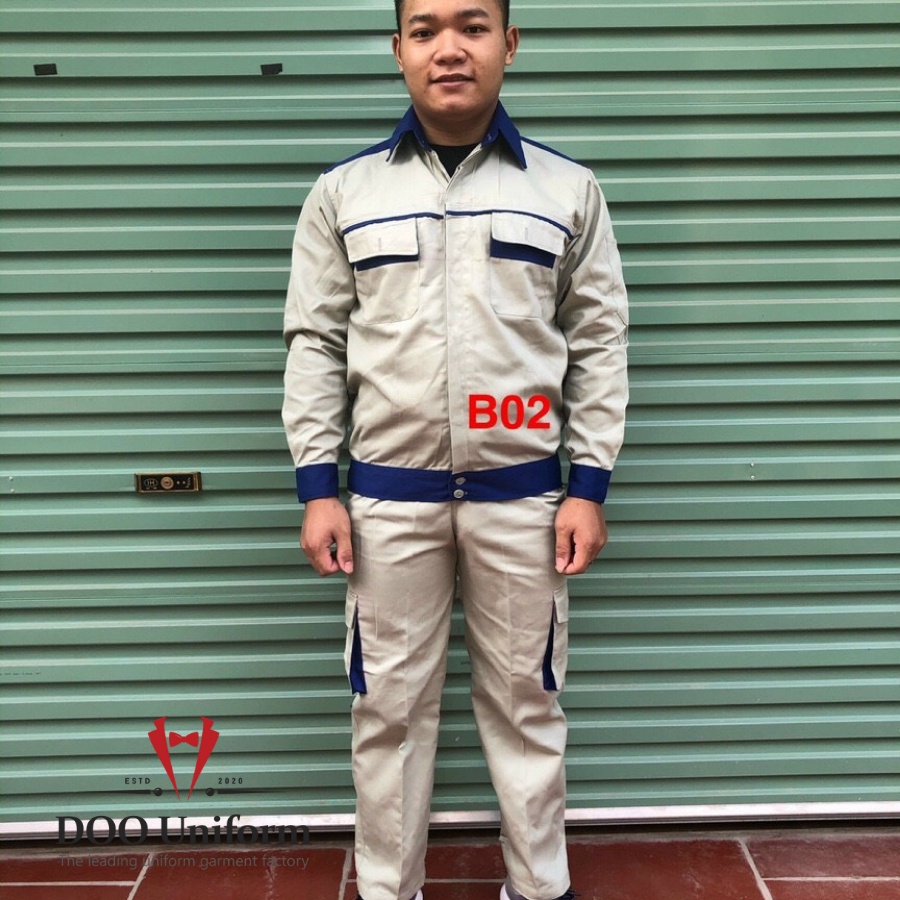 [DOO SAFETY] Bộ đồ bảo hộ lao động nam, B02 - Ghi sữa phối xanh