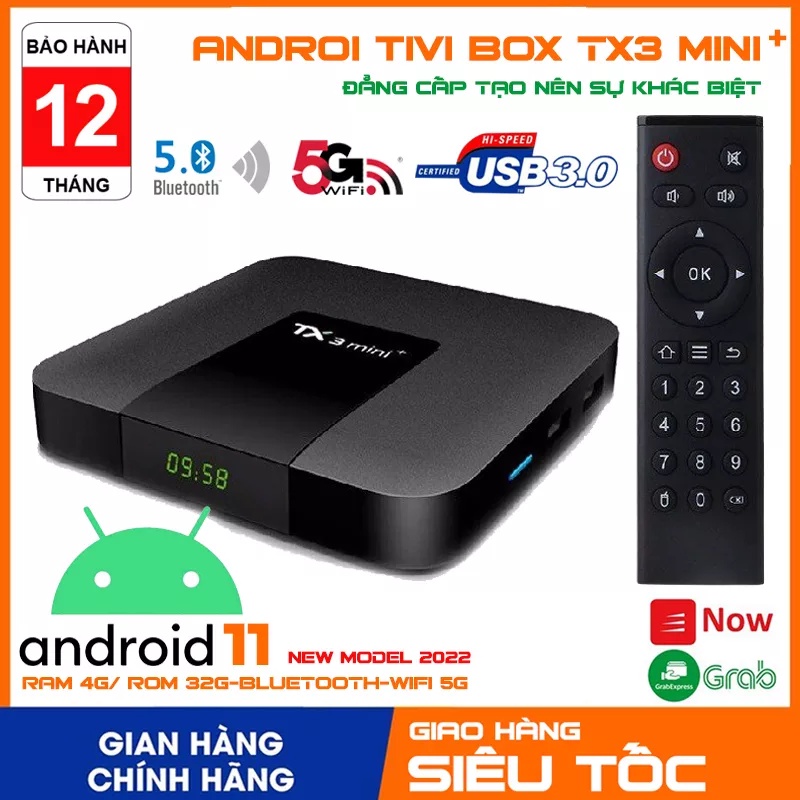 [kèm chuột bay] Android TIVI box TX3 Mini plus 2022 phiên bản RAM 4G ROM 32G WIFI 2.4/5G Bluetooth 5