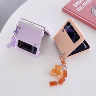 Bao Da Điện Thoại Nắp Lật Kèm Móc Khóa Hình Gấu Màu Macaron Cho Samsung Galaxy Z Flip 3 Flip 3