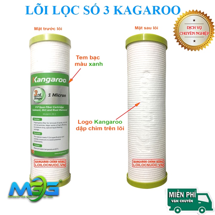 Bộ 3 lõi lọc nước Kangaroo chính hãng, lõi lọc thô số 123 dùng cho máy lọc nước RO