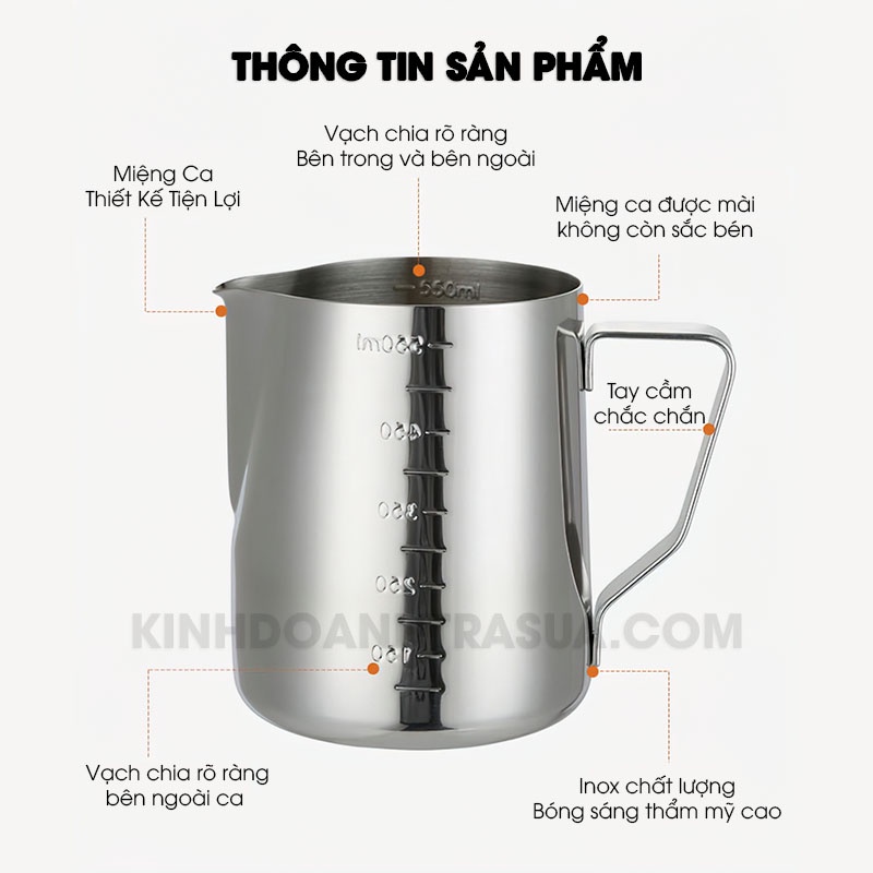 Ca Đánh Sữa Lạnh Inox 304 Có Vạch Chia Rõ Ràng 350ml - 600ml