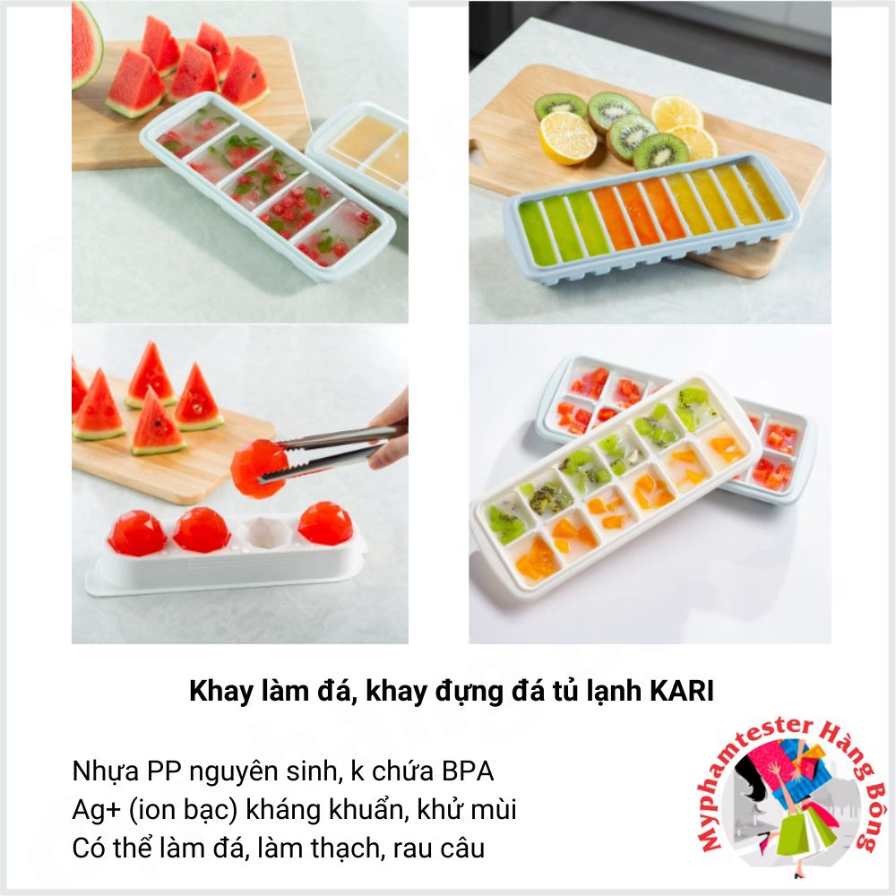 Khay làm đá, khay đựng đá tủ lạnh Kari Inochi - công nghệ Nhật (các kiểu dáng)