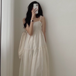 Đầm - váy hai dây voan tơ buộc vai 2 lớp (đen, be)