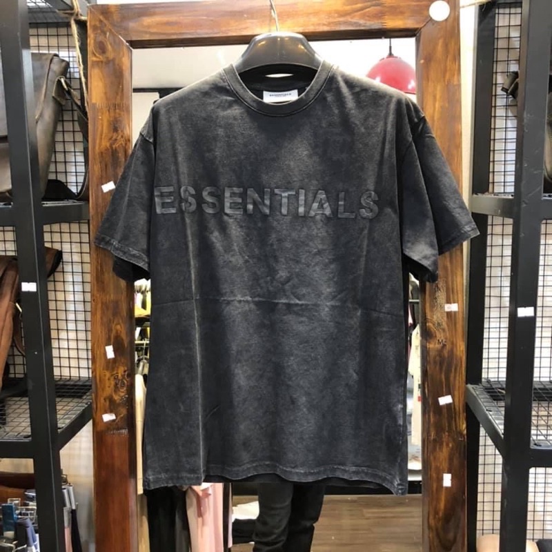 Áo thun Wash tay ngắn ESSENTIALS in cao su nổi Hogoto shop , Áo thun unisex nam nữ form rộng oversize chất liệu Cotton