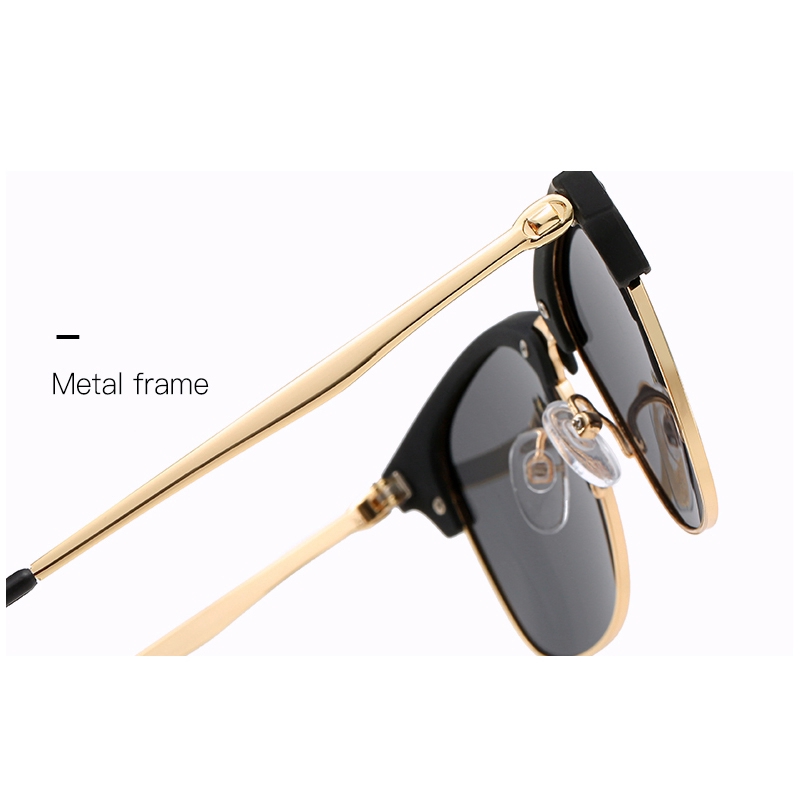 Men's Half Frame Rice Nail Polarized Color Film Sunglasses Male Women Wild Classic Metal UV400 Fashion Sunglasses