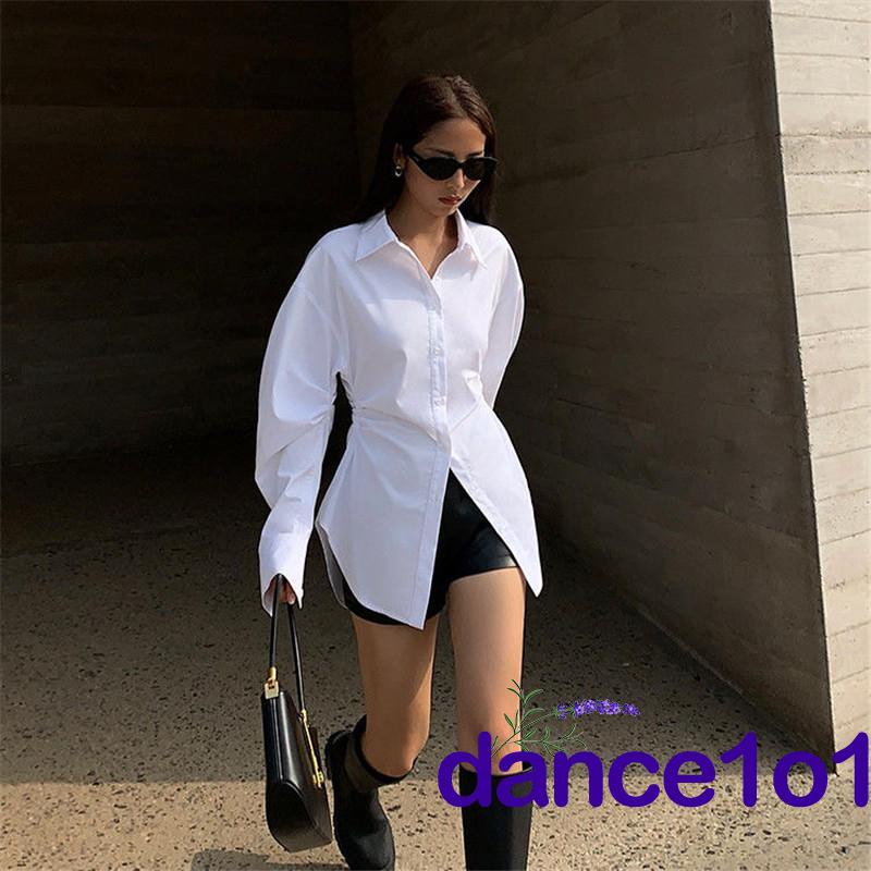 Áo Sơ Mi Dài Tay Cổ Bẻ Màu Trơn Khiêu Vũ1O1- Thời Trang Dành Cho Nữ