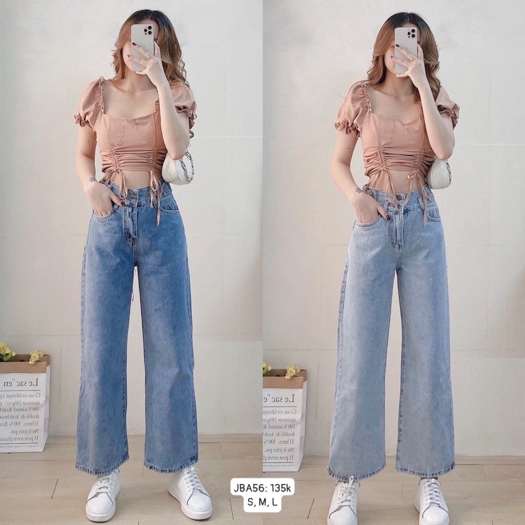 (Mẫu mới- Hàng có sẵn) Quần jean baggy xuông đai nút_JBA56
