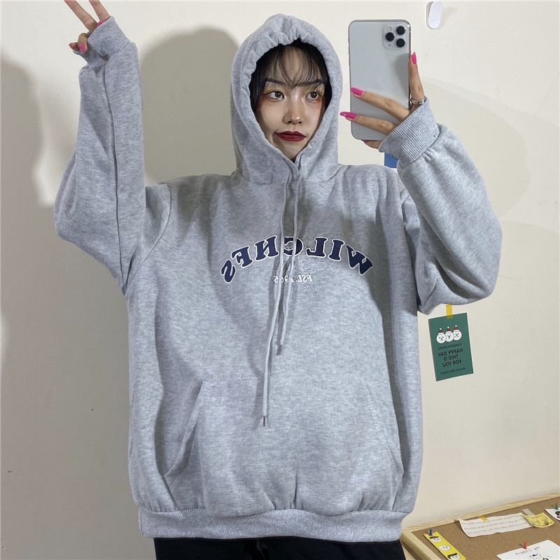 Áo Hoodie Tay Dài Dáng Rộng In Chữ Đơn Giản Thời Trang 2020 Cho Nữ