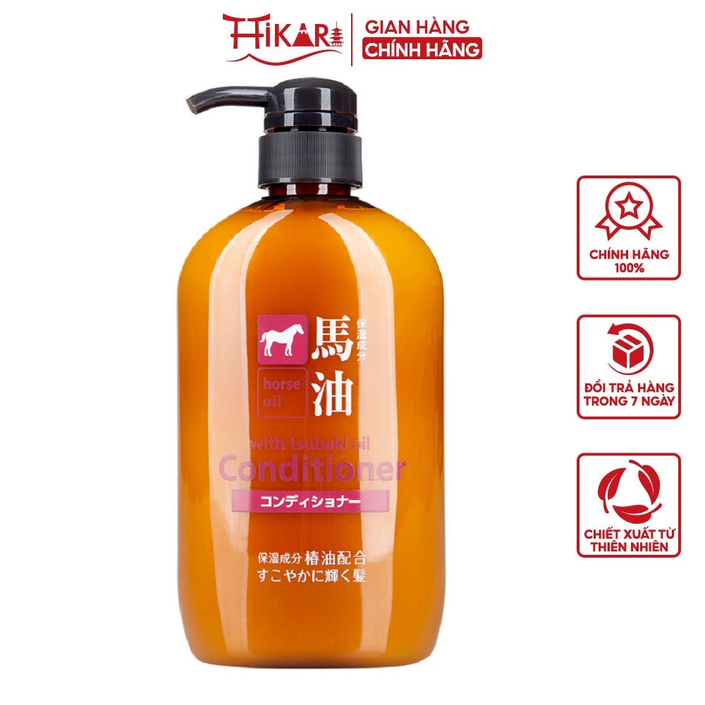 Dầu xả mỡ ngựa dưỡng tóc mềm mượt Kumano Horse Oil Conditioner 600ml giảm khô xơ, gãy rụng